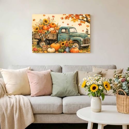 Fall Farmhouse Canvas Wall Art, Made in USA, Vintage Truck Pumpkins Sunflower - Image 5
