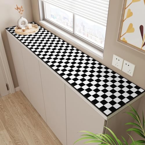 Jeweluck Black and White Checkered Peel and Stick Wallpaper 17.7"x196.8" - Image 3