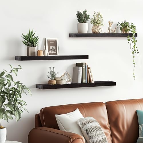 24x5.8x0.8in Floating Wall Shelves Rustic Solid Wood 3-Pack - Image 5
