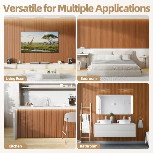 Peel and Stick Wood Slat Wall Panel 3D PVC Faux Walnut Wood Grain Wallpaper - Image 6