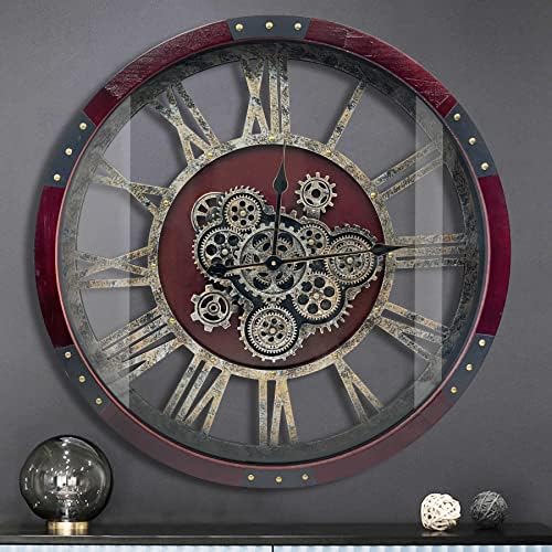 24" Original Moving Gears Wall Clock, Large Industrial Wall Clock by DORBOKER