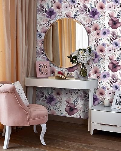 HAOKHOME Floral Peel and Stick Wallpaper Purple Mauve Pink Girls Bedroom - Image 2