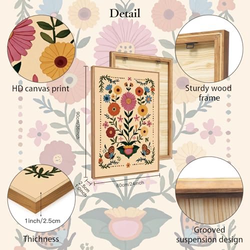 HLNIUC Vintage Flower Wall Art Canvas, Desert Plant Wall Art, Flower Butterfly - Image 2