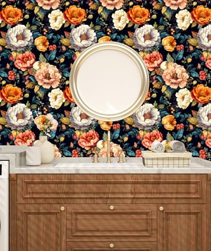 BOKEBEVE Floral Wallpaper Peel and Stick Boho Colorful Black 17.5 x 393.5In - Image 2