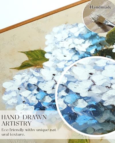 InSimSea Framed Canvas Art Hand-Painted Vintage Blue Hydrangea Art, Textured - Image 2