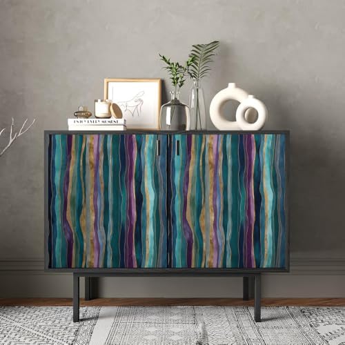 17.7"X118" Teal Green Purple Abstract Geometric Mosaic Wave Peel and Stick - Image 4