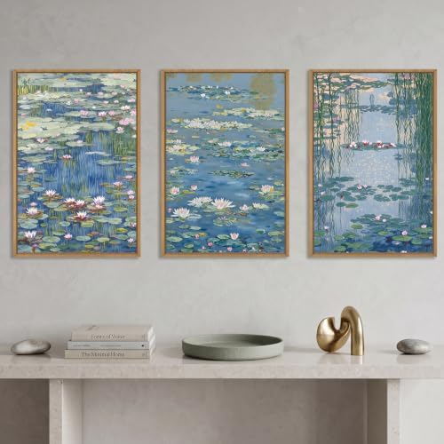 Large Claude Monet Style Framed Canvas Wall Art, Nature Lilies Ponds Wall Decor - Image 2
