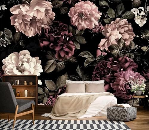 Luxurious Moody Dark Romantic Peony Floral Pattern Wallpaper - Image 3