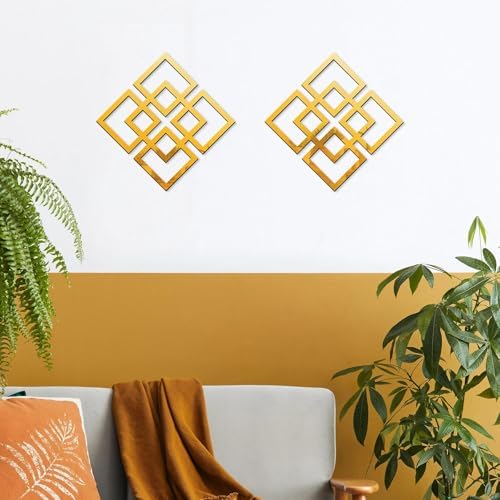 flangairy 2 Piece Gold Geometric Wall Mirrors, 11.8 Inch Wooden Frame Acrylic - Image 2