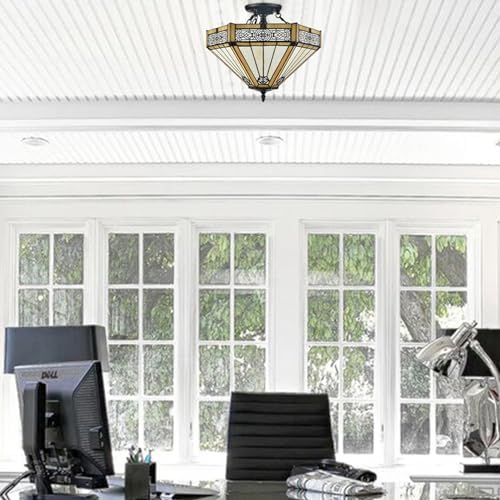 SAMTEEN Tiffany Style Semi Flush Mount Light - Image 4