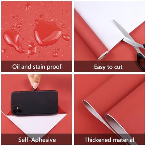 Red Peel and Stick Wallpaper 15.7"x1180" Solid Colour Contact Paper Modern - Image 2