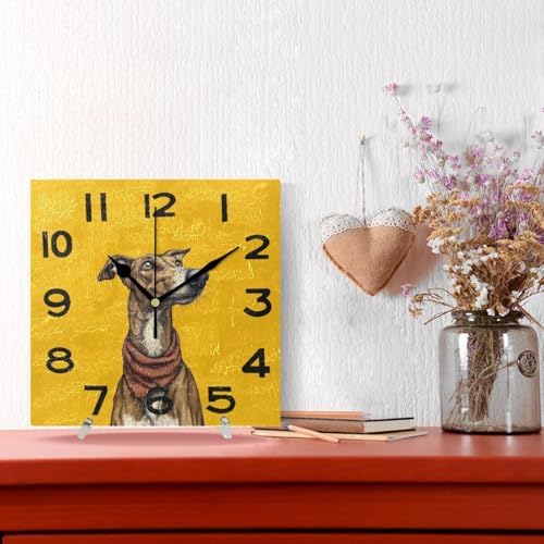 Greyhound Dog in Scarf 8 Inch Square Wall Clock, Non Ticking Battery Operated - Image 4