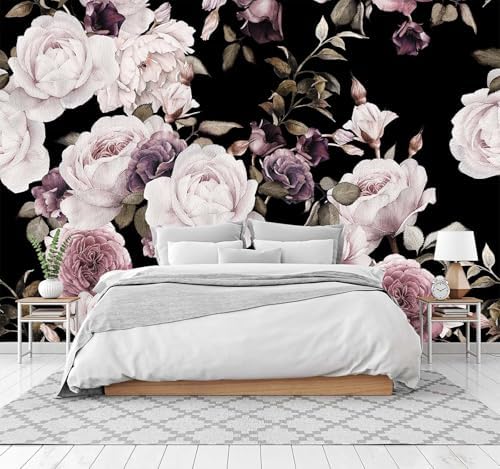 Moody Vintage Dark Floral Rose Peony Wallpaper Peel Stick by Cliouar