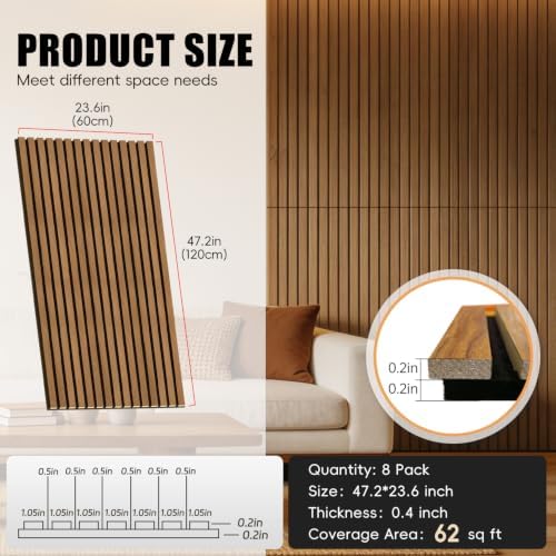 RITOLLO 8-Pack Wood Slat Wall Panels, 62 Sq Ft Coverage - Image 2