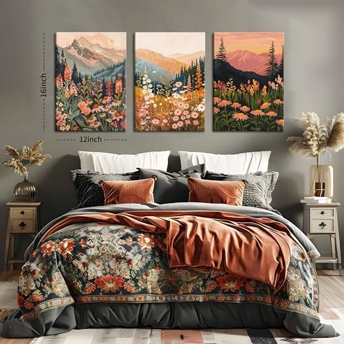 Framed Wildflower Mountain Landscape Wall Art Set of 3, Colorful Floral Wall - Image 7