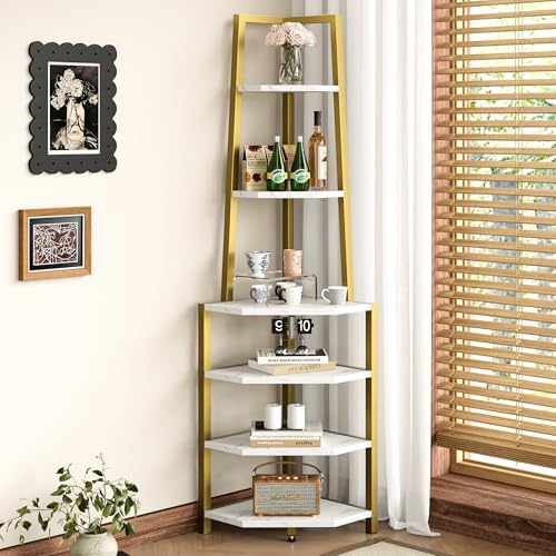 VECELO 6 Tier Corner Shelf 69 Inch Industrial Bookshelf by VECELO
