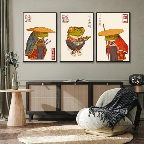 Japanese Frog Wall Art Set of 3, Samurai Canvas Prints, 12x16 in - Image 4