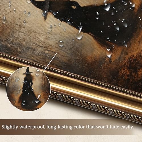 uniro Vintage Gold Framed Wall Art, Vintage Dark Forest Witch Halloween Painting - Image 3