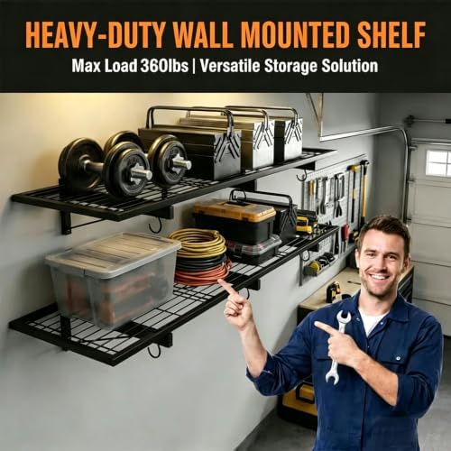 2 Pack Garage Wall Shelves, 360 LBS Capacity, Metal Storage Rack - Image 4