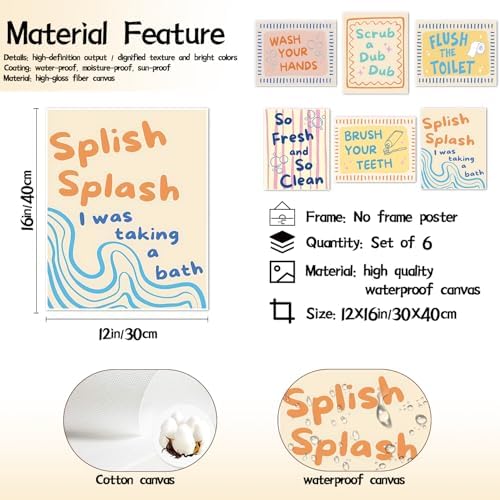 Funny Kids Quotes Bathroom Poster Set 6, Cute Wash Your Hands Toddler Sign Wall - Image 4