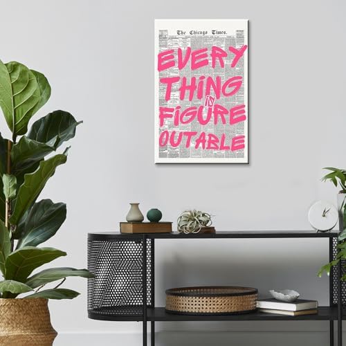 Every Thing Is Figure Outable Wall Art Retro Newspaper Pink Font Canvas Poster - Image 7