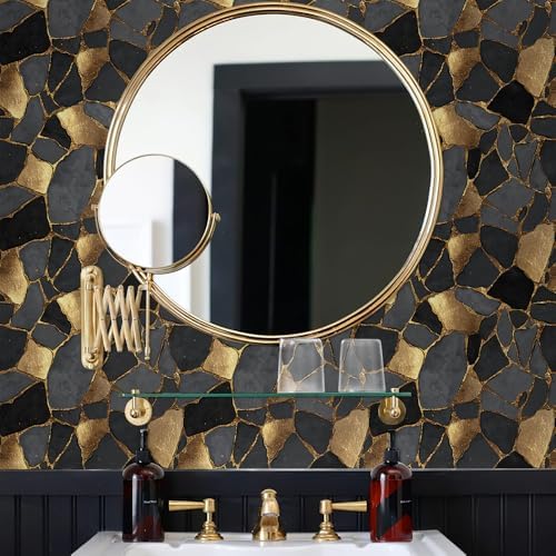 MuralPeel 18"x236" Abstract Texture Gold Dark Stone Glitter Peel and Stick - Image 4