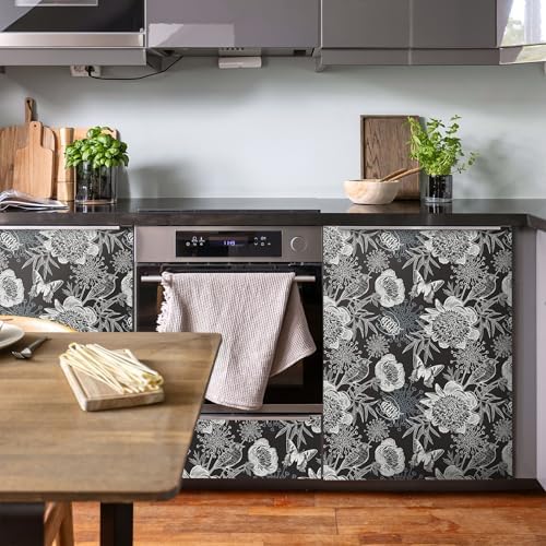 FLFK Peel and Stick Wallpaper Floral Birds Black Wallpaper 16" x 64" - Image 4