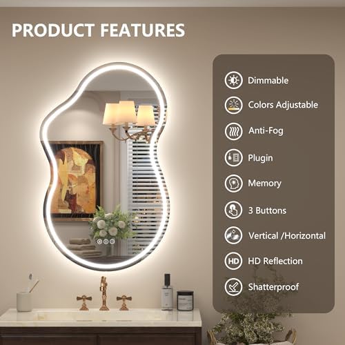 20x36 Inch Irregular LED Bathroom Vanity Mirror - Image 2