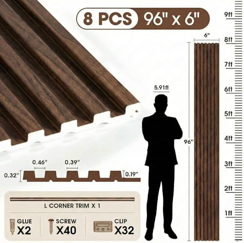 WPC Acoustic Slat Wall Panels 8-Pack 96'' x 6'' - Image 2