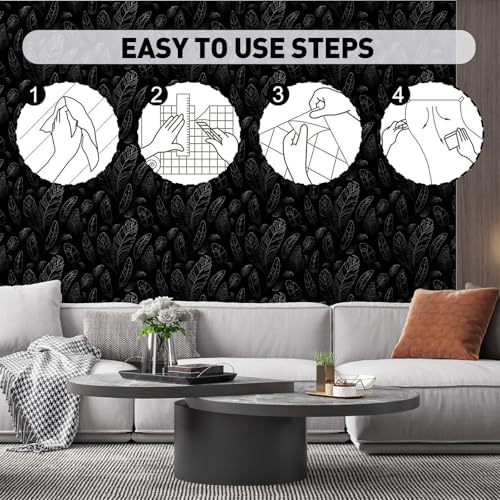 Black Peel and Stick Wallpaper 17.7"x120" Feather Wallpaper Removable Modern - Image 5