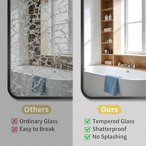 Bathroom Mirror 40"x40" Matte Black Rectangle Bathroom Wall Mirror - Image 4