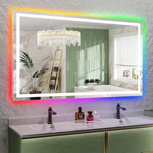 68x40 LED Bathroom Mirror with Lights, RGB Backlit Lighted Mirror by YEELAIT