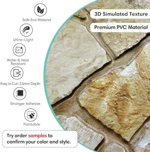 Commomy Peel and Stick Faux Stone 3D Wall Panels 12 pcs of 22.8" x 11.8" - Image 3