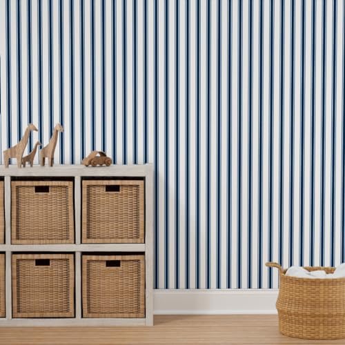 Spoonflower Navy Stripe French Peel and Stick Removable Wallpaper - Image 7