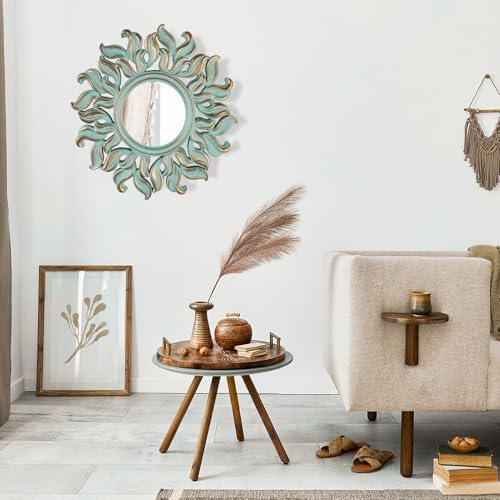 Decorative Wall Mirror, Round Green Mirror, 10 x 10in - Image 6