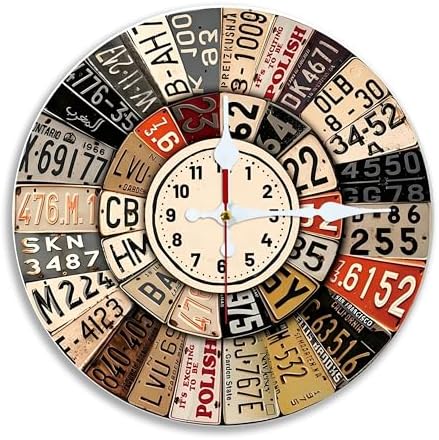 Vintage License Plate Timekeeper Clock 2D Art Print Silent Wall Clock, 10/12 by Unknown