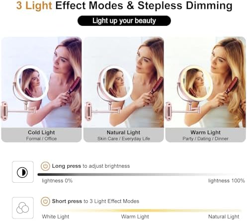 9" Wall Mounted Lighted Makeup Mirror, 4000mAh Rechargeable Double Sided 1X/20X - Image 5