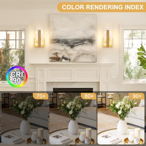 Modern Wall Sconces Set of Two, Hardwired Gold Wall Light Lighting, 3000K Warm - Image 4