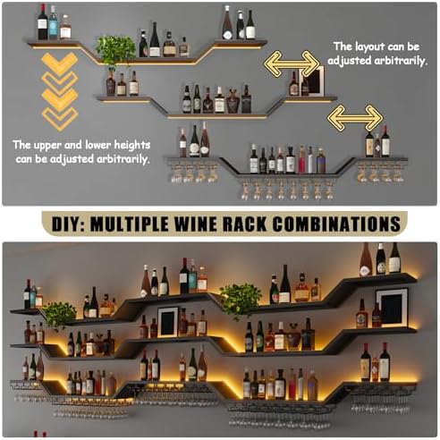 70.8"Modern LED Wine Rack Wall Mounted, 3-Tier Floating Bar Shelves - Image 5