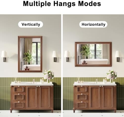 Bathroom Mirror for Over Sink, 22x30Inch Thick Anti-Rust Wood Grain Metal Frame - Image 4