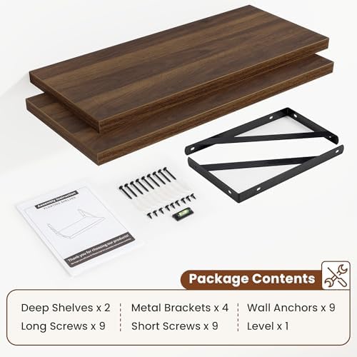 Deep Wall Shelves 24"W x 8"D Engineered Wood Floating Shelves - Image 4