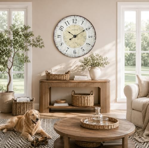 24 Inch Large Rustic Farmhouse Wall Clock, Vintage French Country Wooden Wall - Image 6