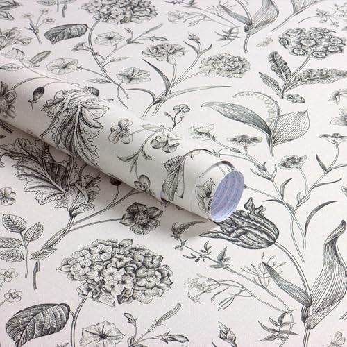 Beige and Black Floral Peel and Stick Wallpaper Floral 17in x 393in - Image 5