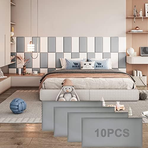 YLL Peel and Stick Headboard Grey Upholstered 3D Anti-Collision Wall Padding by YLLYLL