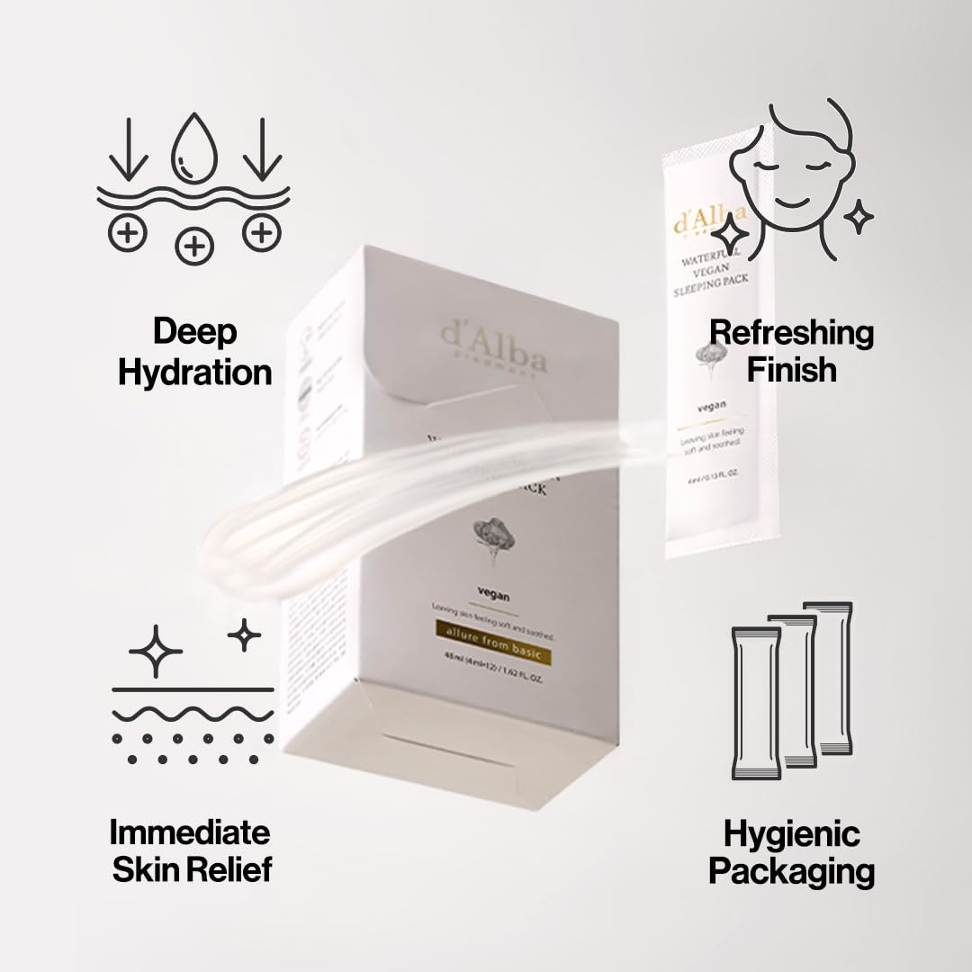 d'alba Piedmont Italian White Truffle Waterfull Vegan Sleeping Pack, Non Wash-off Overnight Face Mask, Portable Gel-type for moisture retention, Safe for sensitive skin, Korean Skin Care