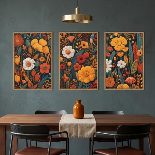 Large Boho Floral Framed Canvas Wall Art Set 16"x24"x3 - Image 3