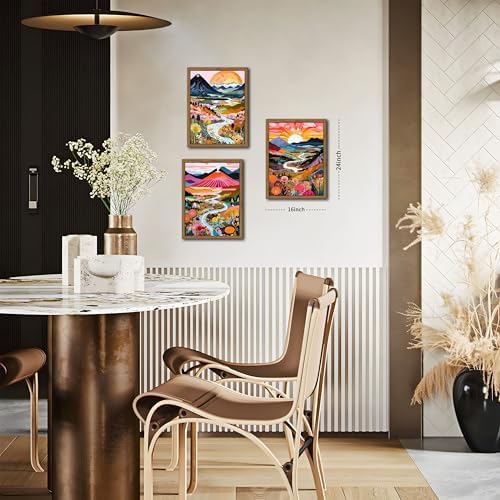 Wood Frame Boho Colorful Wall Art, Modern Flower Aesthetic Posters Prints - Image 3