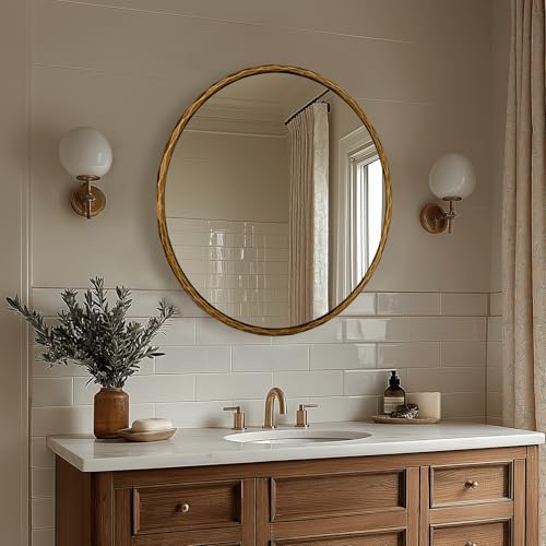 ANDY STAR 24 Inch Hand-Forged Round Gold Mirrors, Solid Steel Frame Antique - Image 3