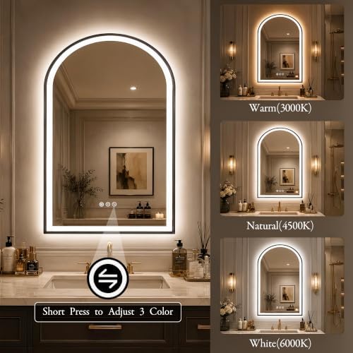 Saliwa Arched Mirror, Light Up Vanity Mirror 36"x24" - Image 4