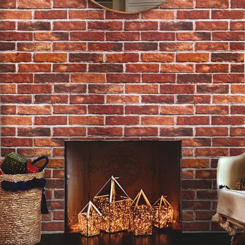 Abyssaly Brick Wallpaper Peel and Stick Red Bricks Wrapping Paper by Abyssaly